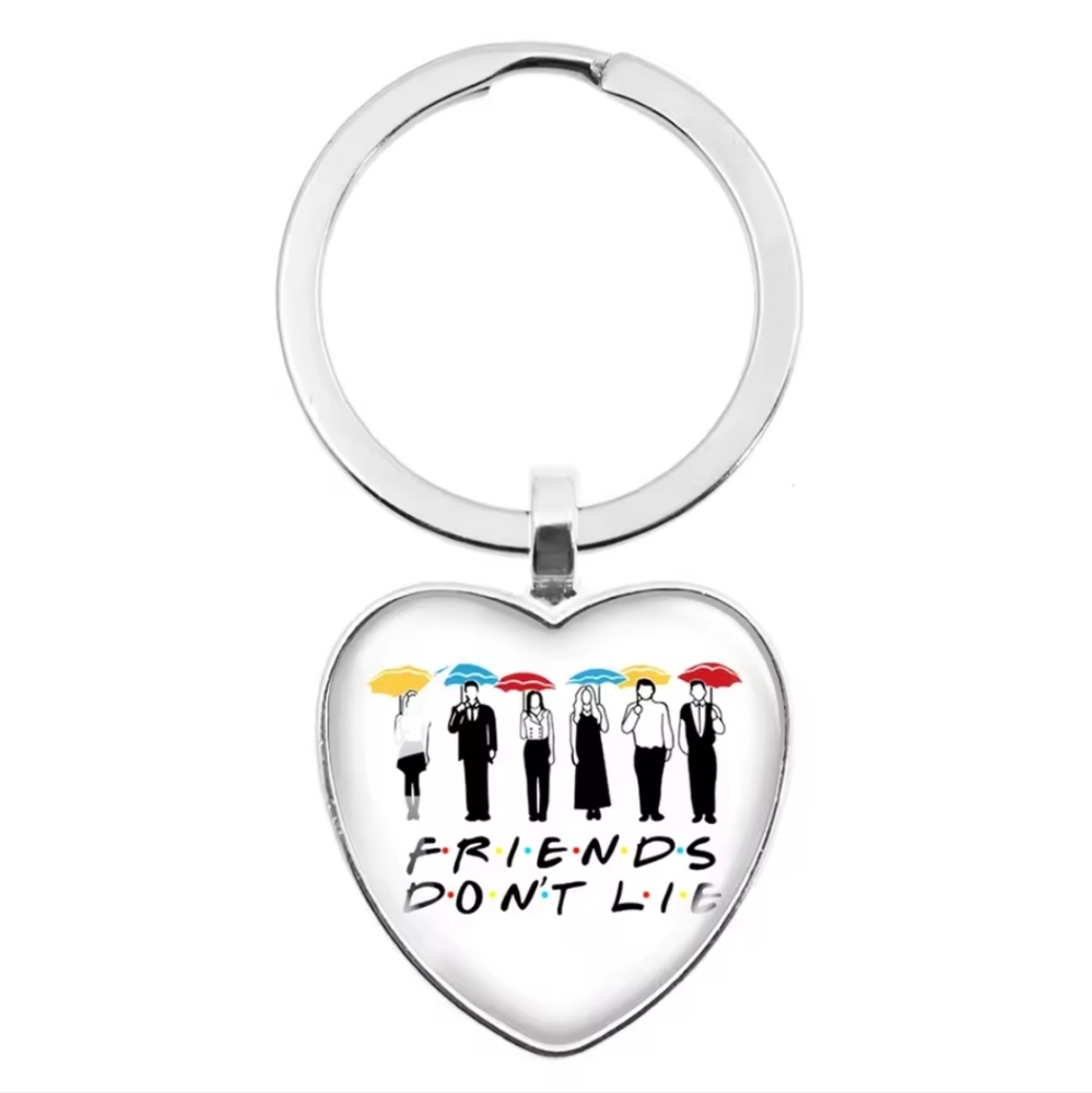 Heart-Shaped Friends Keychain with Colorful Umbrellas